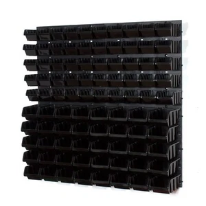 Black Workshop Storage 90 (50+40) 2 Sizes Bins Wall Mounted Louvre Style - Picture 1 of 5