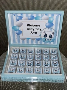 schokobox personalisierte Schokolade Gastgeschenk Baby Geburt Junge Taufe 24er - Bild 1 von 2