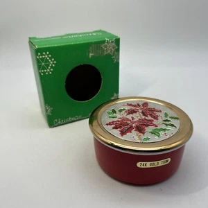 JAPAN Weihnachten Poinsetta Schmuckschatulle rund 24k Goldrand Chokin Jamestown China - Bild 1 von 11