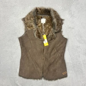 BNWT Jeep Fur Lined Sueded Vest Jacket Women XL Extra Large Full Zip Brown - Picture 1 of 8