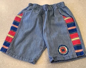 Buster Brown Shorts Size 7 Boys Denim Baseball Americana Patch Striped Pull On - Picture 1 of 10