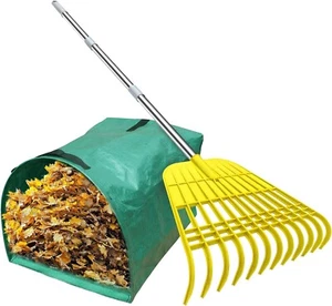 14 Tines Steel Handle Garden Leaf Rake Detachable Lightweight Comes with Dustpan - Picture 1 of 7