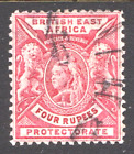 BRITISH EAST AFRICA ~ Scott 86-SG 78 ~ VICTORIA ~ 4 Rupees Carmine Lake  ~ Used