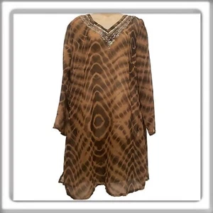 REVUE Swimsuit Coverup Animal Print Brown Sequins Embellished Sheer Size Medium - Picture 1 of 5