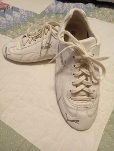👟 Women Size 7 M Vintage Puma Leather Sneakers Shoes 👟! White!! - Picture 1 of 7