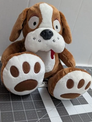Aurora March 2015 Brown White cartoonish dog tongue out sitting stuffed toy 9" - image 1 of 4