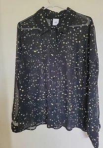 Cabi Galaxy Negro Blanco Amarillo Estrella Transparente Botón Abajo Top Talla Grande #3592 - Imagen 1 de 3