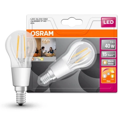 Osram LED Filament Tropfen 5W = 40W E14 klar GlowDim warm 2200K - 2700K DIMMBAR - Bild 1 von 4