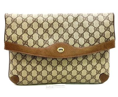 Auth Gucci GG Supreme PVC Leather Beige Brown 89.02.075 Clutch Bag NS101285 - Image 1 of 4