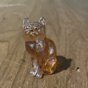 Mosser Glass Sitting Cat Iridescent Light Pink Peach Figurine Rare - Bild 1 von 10