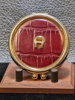 Vintage Designer Leather Pill Box Round Etienne Aigner 4 Compartments 1980's - Image 1 of 4