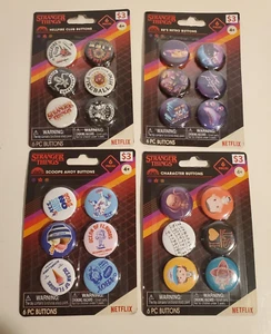 NETFLIX STRANGER THINGS TV SHOW PINBACK BUTTONS SET/4 PACKUNGEN CHARAKTER PINS - Bild 1 von 5