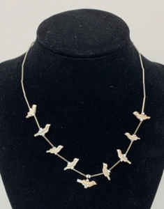 Collana vintage nativi americani argento sterling liquido conchiglia uccellino fetish 15" 5,25 g - Foto 1 di 5