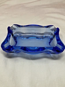 TIFFIN GLASS COPEN BLUE CIGAR SIZED ASHTRAY rectangle Mid Modern design - Picture 1 of 6