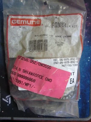 Kit de rodillos de tambor secadora Gemline P/N: DE696 envío gratuito Foto 1 de 3