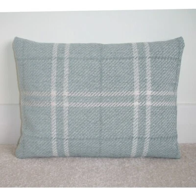12x16 Duck Egg Cushion Cover Plaid Check Zip Wool Feel Oblong Tartan 16x12 - Image 1 of 4
