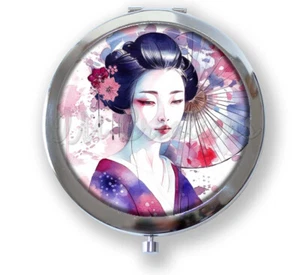 Stunning Geisha with Parasol - Compact Mirror, Keepsake Momento Bridal - Picture 1 of 4
