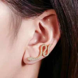 1.22 Ct Round Lab Created Diamond Climber Snake Earrings 14K Yellow Gold Plated - Picture 1 of 4