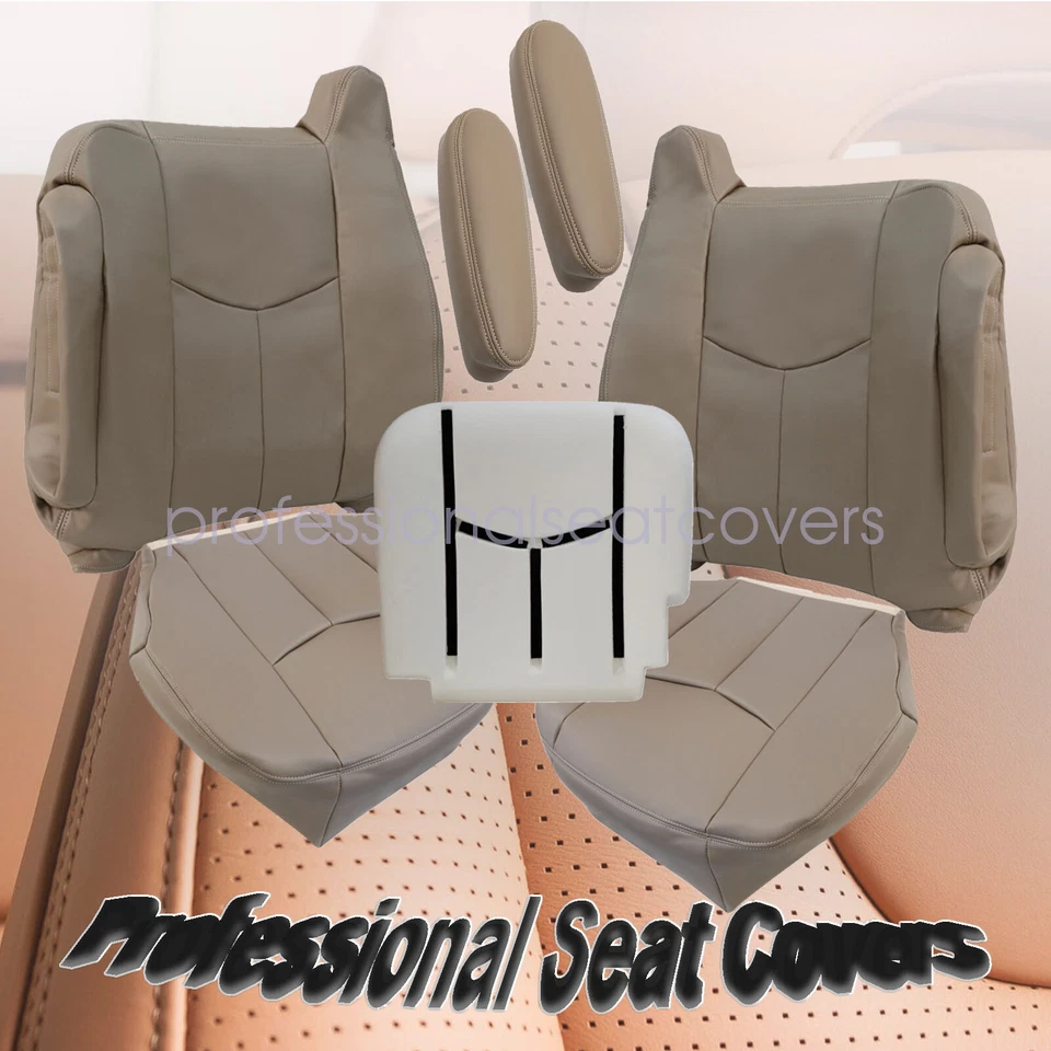 For 2003-06 GMC Sierra Front Bottom & Top Leather Seat Cover & Foam Cushion Tan Foto 1 de 4