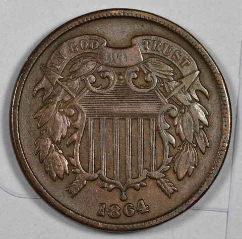 1864 2 Cent Piece.  XF.  186516 Cover