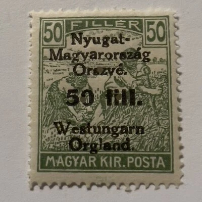 RARO SELLO HÚNGARO 1921 OCUPADO COMO NUEVO MNH 50 FI MI#63 SOBREIMPRESIÓN TRES AGUJEROS PUNTOS Foto 1 de 2