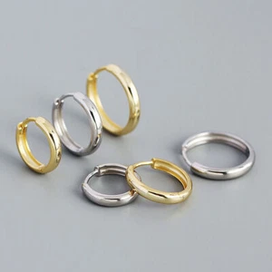 925 Sterling Silver Plain Dome Huggie Hoop Earrings A4201 - Picture 1 of 13
