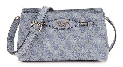 GUESS Katya Crossbody Top Zip Umhängetasche Tasche Slate Logo blaugrau creme - Bild 1 von 3
