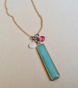 Gold Plated Amazonite Moonstone Pink Quartz Sundance charm Handmade Necklace - Picture 1 of 8