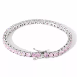 4mm Tennis Chain Iced Flooded Pink CZ Hip Hop Men Women Bracelet Necklace A9375 - Picture 1 of 18