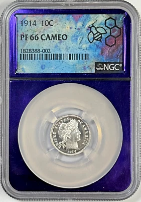 1914 Barber Proof Silver Dime PF66 CAMEO NGC - Key Date! - Only 425! RARE!! - Image 1 of 4