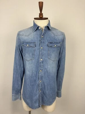G-Star Raw 3301 Blue Denim Slim Fit Full Snap Long Sleeve Men's Shirt Sz S - Image 1 of 4