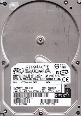 Hitachi HDS724040KLASA80 pn: 0A30229 mlc: BA1246 400GB SATA 4409-11 - Image 1 of 4