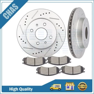 Front Brake Ceramic Pads And Rotors For Saturn SL SL1 1991-2002 Drilled Slotted - Image 1 of 4