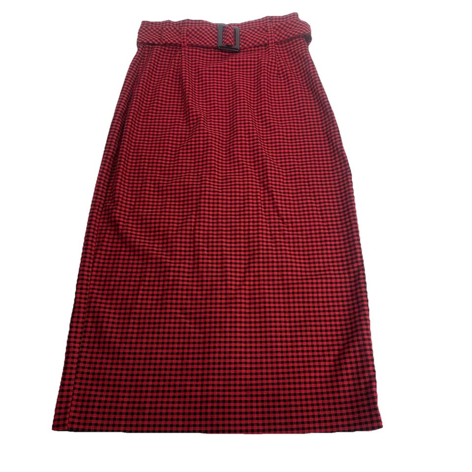 Falda midi Zara TRF cintura alta roja negra gingham a cuadros botón talla S Foto 1 de 4