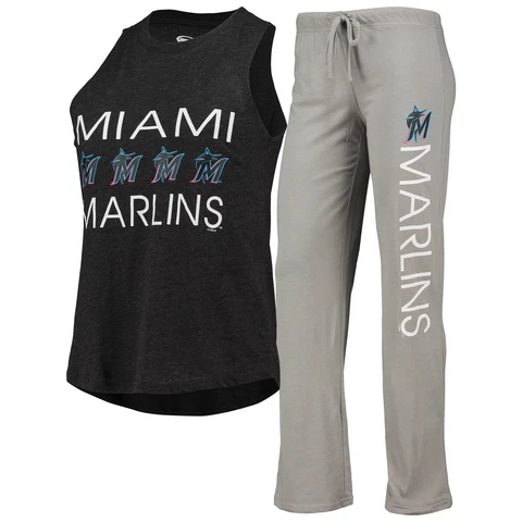 Women's Concepts Sport Gray/Black Miami Marlins Meter Muscle Tank Top & Pants Cover
