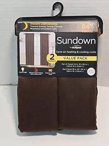 Sundown By Eclipse Room Darkening Rod Pocket Panel Pair Brown Curtins 52" x 84" - Picture 1 of 4