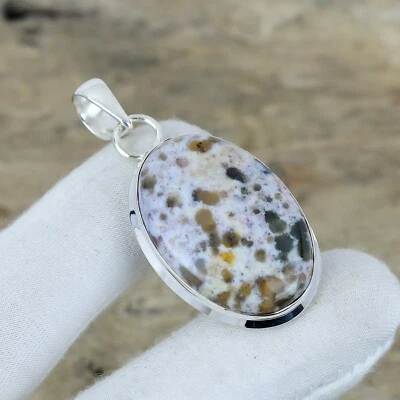 Pendente In Ocean Jasper In Argento Sterling 925 Gioielli Bohemien Per Regali - Immagine 1 di 4