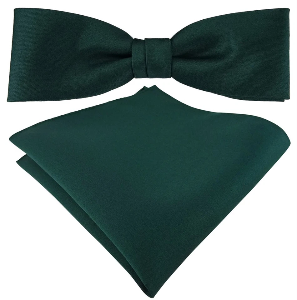 Vorgebundene schmale TigerTie Satin Fliege + Einstecktuch tannengrün Uni + Box - Bild 1 von 1