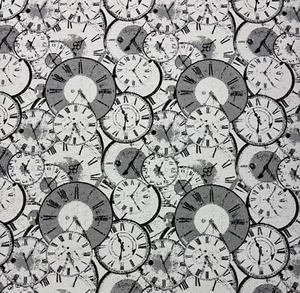 WAVERLY CLOCKWORKS BLACK WHITE TIME TRAVEL WOVEN JACQUARD FABRIC BY YARD 55"W - Picture 1 of 6