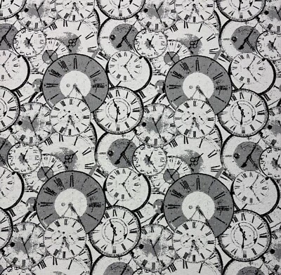 WAVERLY CLOCKWORKS BLACK WHITE TIME TRAVEL WOVEN JACQUARD FABRIC BY YARD 55"W - Image 1 of 4