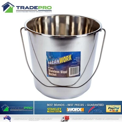 Stainless Steel Bucket with Handle 8Ltr Premium H/Duty Quality 8L Pail Med - image 1 of 4