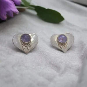 Sterling Silver 925 Medieval Heart Amethyst Earrings B48 - Picture 1 of 4