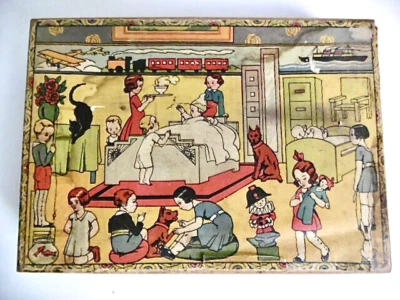 ANCIEN JEU DE CUBES EN BOIS ART DÉCO 27,5 x 19,5 x Ht 5 cm - COMPLET - USURES - Photo 1/4