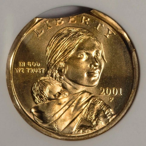 2001 ANACS MS65 Clip and Rim Clip Sacagawea Dollar Mint Error Rare Type Coin Cover