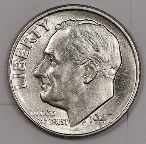 1947-d Roosevelt Dime.  White No Toning.  BU.  Inventory I.   176320 Cover