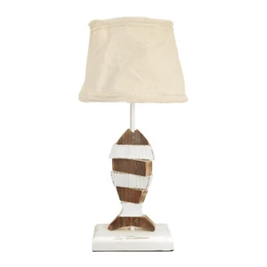 Tischlampe FISHY weiß braun aus Holz mit Holzfisch maritim Coastal Farmhouse - Bild 1 von 4