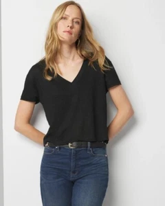EVERLANE Black 100% Linen Jersey V-Neck T-Shirt, Size S - Picture 1 of 9