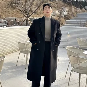 Cappotto Lana Nero Uomo Autunno e Inverno, Sopra il Ginocchio Cappotto Lana Sciolto - Foto 1 di 27