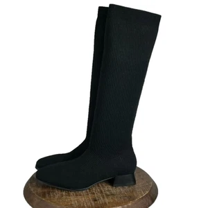 Vivaia Tara Boots US 9.5 Black Square Toe Water Repellent Knee High Wool Blend - Picture 1 of 13