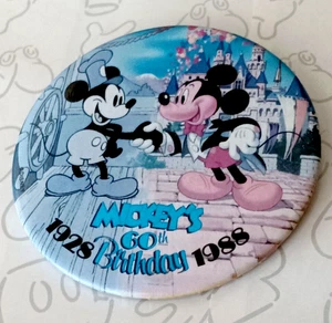 Mickey Shaking Hands with 60th Birthday 1928-1988 Disney Button Pin 16193 - Picture 1 of 2